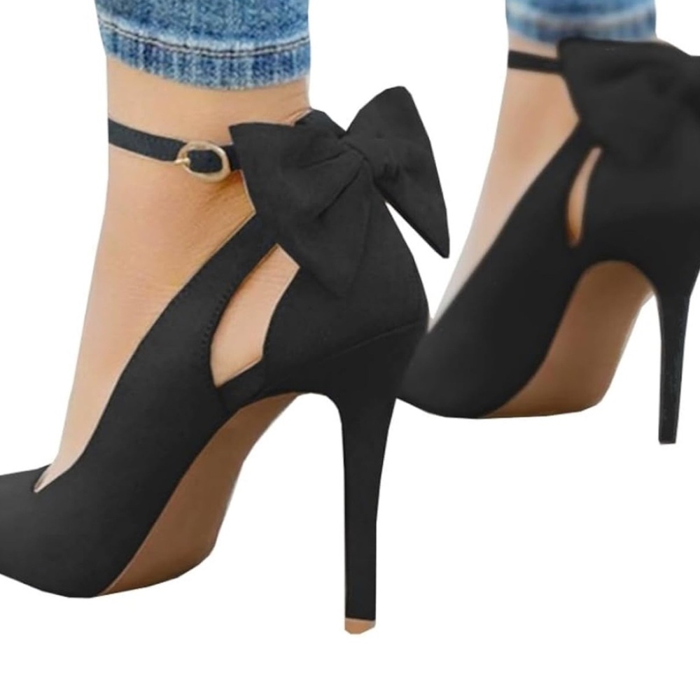 Elegant Black Bow Tie Stiletto Heels - Picture 7 of 7